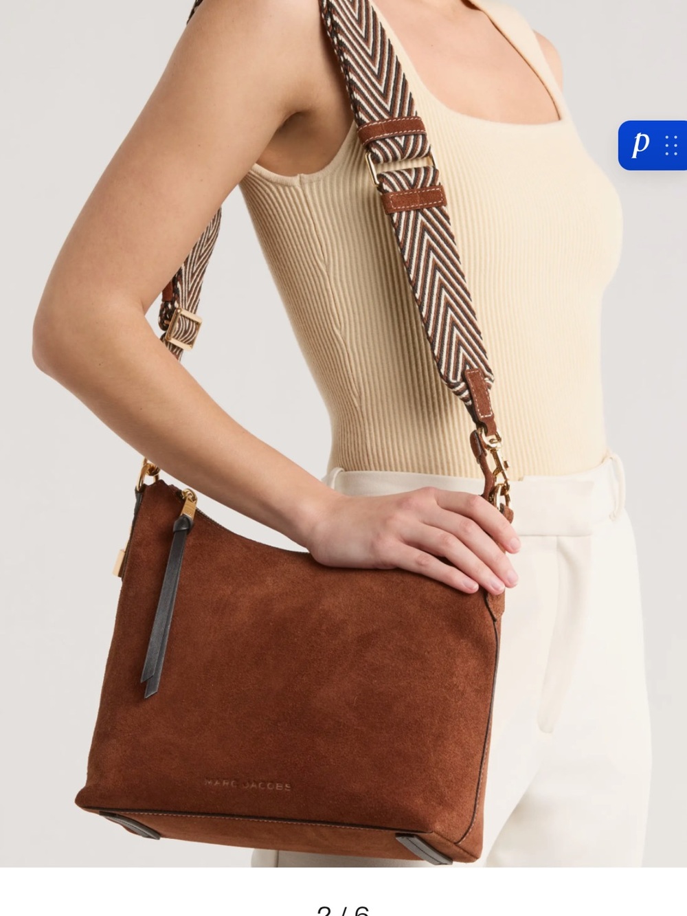 Marc Jacobs Brown Suede Shoulder Bag with Patterned Strap